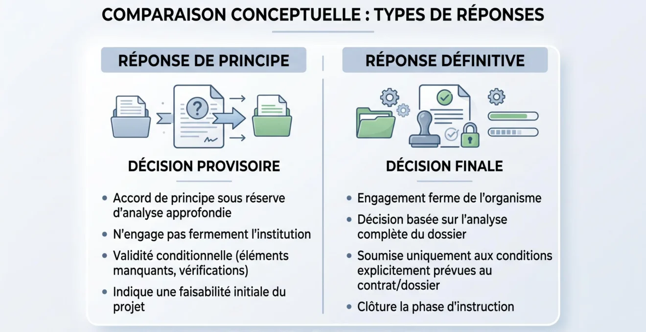 Comparaison entre réponse de principe et réponse définitive pour un crédit